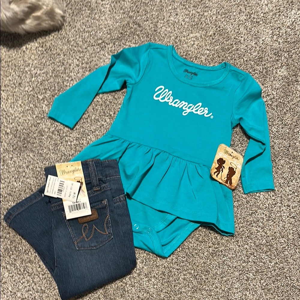 Wrangler Turquoise Long Sleeve Kids Bodysuit & Wrangler jeans
